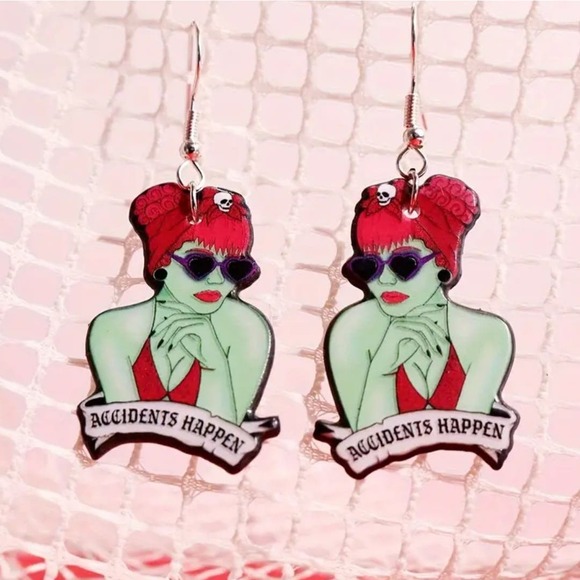 🌻3 For $15🌻 Beetlejuice Receptionist 'Accidents Happen' Earrings - Picture 1 of 4